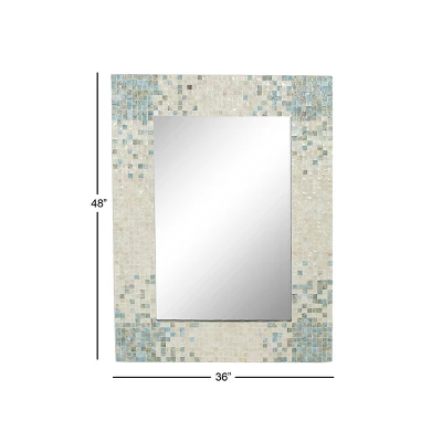 Mother Of Pearl Handmade Mosaic Wall Mirror With Blue Corners Cream - Olivia & May 4 Mother Of Pearl Handmade Mosaic Wall Mirror With Blue Corners Cream - Olivia & May - Image 2