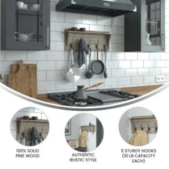 Emma And Oliver Rustic Wall Hanging Storage Rack With 5 Hooks For Entryway, Kitchen, Bathroom And More -Decoration Series Shop GUEST 025be7f4 6880 4025 a5b7 9daa6b445bdc