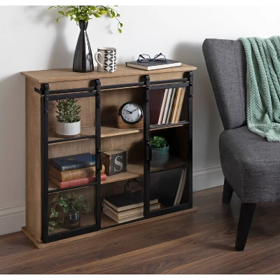 30" X 28" Barnhardt Decorative Wooden Wall Cabinet With 2 Sliding Glass Doors Rustic Brown - Kate & Laurel All Things Decor 9 30" X 28" Barnhardt Decorative Wooden Wall Cabinet With 2 Sliding Glass Doors Rustic Brown - Kate & Laurel All Things Decor - Image 7