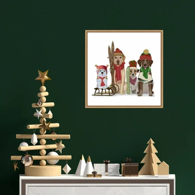 16" X 16" Christmas Dogs Winter Sports Fans By Fab Funky Framed Canvas Wall Art - Amanti Art 5 16" X 16" Christmas Dogs Winter Sports Fans By Fab Funky Framed Canvas Wall Art - Amanti Art - Image 3