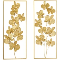 Set Of 2 Metal Floral Orchid Wall Decors With Gold Frame - CosmoLiving By Cosmopolitan -Decoration Series Shop GUEST 1e9f2761 bbde 4f2b b762 e47a39c78470