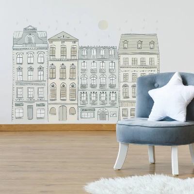 Illustrated Townhouses Peel And Stick Giant Wall Decal - RoomMates 3 Illustrated Townhouses Peel And Stick Giant Wall Decal - RoomMates