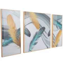Set Of 3 Porcelain Bird Feathers Framed Wall Arts With Gold Aluminum Frames Blue - CosmoLiving By Cosmopolitan 8 Set Of 3 Porcelain Bird Feathers Framed Wall Arts With Gold Aluminum Frames Blue - CosmoLiving By Cosmopolitan -Decoration Series Shop GUEST 213f4be0 1110 4276 b320 c9e37b2d15d0