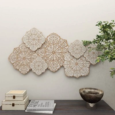 Farmhouse Wood Floral Intricately Carved Wall Decor White - Olivia & May 7 Farmhouse Wood Floral Intricately Carved Wall Decor White - Olivia & May - Image 5