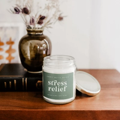 Sweet Water Decor Stress Relief Sage Label 9oz Clear Jar Soy Candle 3 Sweet Water Decor Stress Relief Sage Label 9oz Clear Jar Soy Candle