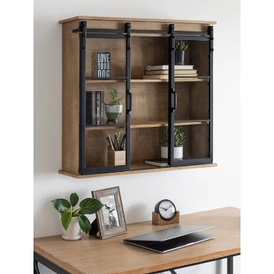 30" X 28" Barnhardt Decorative Wooden Wall Cabinet With 2 Sliding Glass Doors Rustic Brown - Kate & Laurel All Things Decor 8 30" X 28" Barnhardt Decorative Wooden Wall Cabinet With 2 Sliding Glass Doors Rustic Brown - Kate & Laurel All Things Decor - Image 6