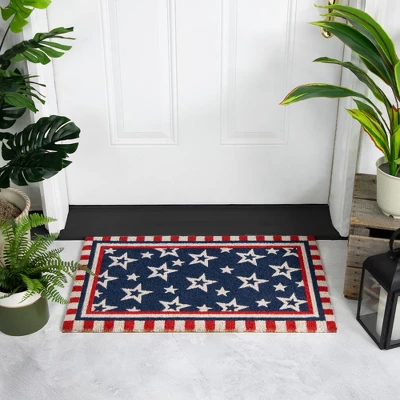 Northlight Blue And Red Americana Stars And Striped Border Coir Outdoor Doormat 18" X 30" 3 Northlight Blue And Red Americana Stars And Striped Border Coir Outdoor Doormat 18" X 30"