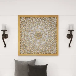 Wood Floral Handmade Intricately Carved Wall Decor With Mandala Design Light Brown - Olivia & May -Decoration Series Shop GUEST 27091e7b 714b 4597 8c41 b150973383f9