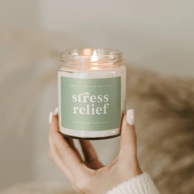 Sweet Water Decor Stress Relief Sage Label 9oz Clear Jar Soy Candle 4 Sweet Water Decor Stress Relief Sage Label 9oz Clear Jar Soy Candle - Image 2