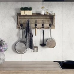 Emma And Oliver Rustic Wall Hanging Storage Rack With 5 Hooks For Entryway, Kitchen, Bathroom And More -Decoration Series Shop GUEST 2f44a64b 2b17 4157 a7d5 4200a2dc4a53