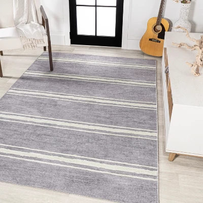 Bande Distressed Ticking Stripe Machine-Washable Area Rug - JONATHAN Y 4 Bande Distressed Ticking Stripe Machine-Washable Area Rug - JONATHAN Y - Image 2