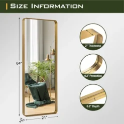 Aalysia 64" X 21" Full Length Mirror, Aluminum Alloy Frame Mirror Full Length For Leaning & Wall Mounted, Round Corners, No Stand - The Pop Home -Decoration Series Shop GUEST 37dd021d a399 4e44 8d66 be7ed8f02f04