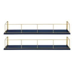 24" X 4" 2pk Benbrook Wood And Metal Floating Wall Shelf Set Blue/Gold - Kate & Laurel All Things Decor
