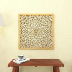 Wood Floral Handmade Intricately Carved Wall Decor With Mandala Design Light Brown - Olivia & May -Decoration Series Shop GUEST 46b083e2 7ddf 4d75 8654 14344e8afdf3