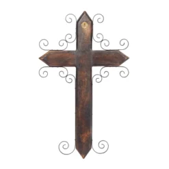Mango Wood Biblical Carved Cross Wall Decor With Metal Scrollwork Brown - Olivia & May -Decoration Series Shop GUEST 4d83045c c0cf 4131 b6de dab7811e9ddc