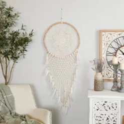 Cotton Macrame Handmade Intricately Woven Dreamcatcher Wall Decor With Beaded Fringe Tassels White - Olivia & May -Decoration Series Shop GUEST 4e66251e 8375 42c2 8ef4 3d3c016236eb