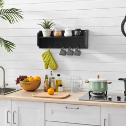 25" X 9" Entryway Floating Utility Wall Shelf With Hooks Black - Danya B. -Decoration Series Shop GUEST 5038a7db 84a3 46d1 b677 cb4ae495edb2