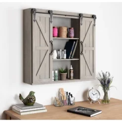 Decorative Wood Wall Storage Cabinet With 2 Sliding Barn Doors Rustic Gray - Kate & Laurel All Things Decor 13 Decorative Wood Wall Storage Cabinet With 2 Sliding Barn Doors Rustic Gray - Kate & Laurel All Things Decor -Decoration Series Shop GUEST 565c4c1a be01 4ea4 8941 4324fa5bdda8