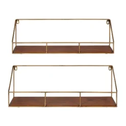 2pc Westland Wood And Metal Floating Wall Shelves Walnut Brown - Kate & Laurel All Things Decor