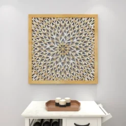 Wood Floral Handmade Intricately Carved Wall Decor With Mandala Design Light Brown - Olivia & May -Decoration Series Shop GUEST 61011271 1c93 4f33 87cf 336654377d85