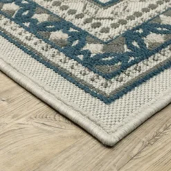 Trinity Classic Border Patio Area Rug Beige/Blue - Captiv8e Designs
