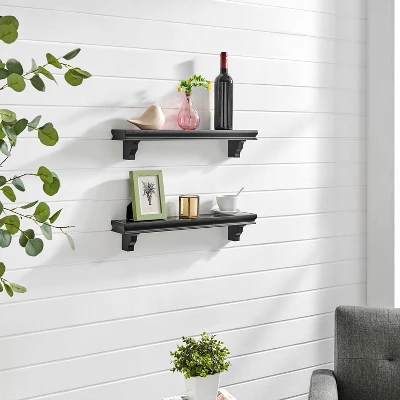 24" Set Of 2 Floating Wall Decor Display Ledge Shelves Black - Danya B. 4 24" Set Of 2 Floating Wall Decor Display Ledge Shelves Black - Danya B. - Image 2