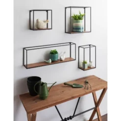 4pc Mallory Wood And Metal Wall Shelf Set Rustic Brown - Kate & Laurel All Things Decor -Decoration Series Shop GUEST 6de01aee d307 4b8b 86b0 94c1aed0a8e3