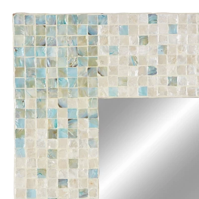 Mother Of Pearl Handmade Mosaic Wall Mirror With Blue Corners Cream - Olivia & May 8 Mother Of Pearl Handmade Mosaic Wall Mirror With Blue Corners Cream - Olivia & May - Image 6