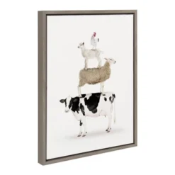18" X 24" Sylvie Stacked Farm Animals Framed Canvas Wall Art By Amy Peterson Gray - Kate And Laurel