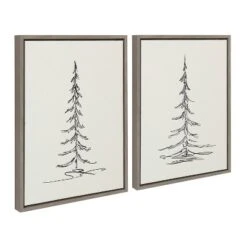 (Set Of 2) 18" X 24" Sylvie Minimalist Evergreen Trees Sketch Framed Canvas Set Gray - Kate & Laurel All Things Decor