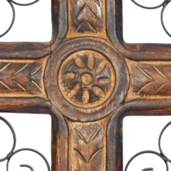 Mango Wood Biblical Carved Cross Wall Decor With Metal Scrollwork Brown - Olivia & May -Decoration Series Shop GUEST 7f313294 775f 4dd8 abd8 276a84c01679