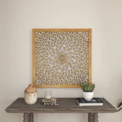 Wood Floral Handmade Intricately Carved Wall Decor With Mandala Design Light Brown - Olivia & May -Decoration Series Shop GUEST 816e75ad d0a9 4601 a6f3 5917746c7cb1