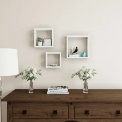 Floating Shelves- Open Cube Wall Shelf Set With Hidden Brackets, 3 Sizes To Display Decor, Photos, More- Hardware Included By Hastings Home (White) -Decoration Series Shop GUEST 84c149ba a4e1 47bd 8df8 987a6a0bb2be
