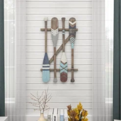 Coastal Wood Paddle Wall Decor With Arrow And Stripe Patterns - Olivia & May -Decoration Series Shop GUEST 86eb2820 5009 426d 821a f5043155ffa6