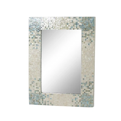 Mother Of Pearl Handmade Mosaic Wall Mirror With Blue Corners Cream - Olivia & May 22 Mother Of Pearl Handmade Mosaic Wall Mirror With Blue Corners Cream - Olivia & May - Image 20