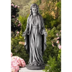 John Timberland Virgin Mary Statue Sculpture Decor Outdoor Garden Front Porch Patio Yard Outside Home Balcony Gray Stone Finish Ceramic 29" Tall