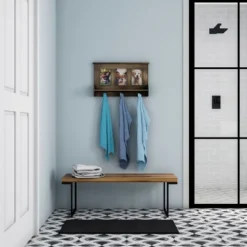 Wall Shelf And Picture Collage With Ledge And 3 Hanging Hooks- Photo Frame Decor Shelving With Rustic Wood Look, Holds 4x6 Pictures By Hastings Home -Decoration Series Shop GUEST 8cd1531b 5f3d 41b8 92d1 892621ced409