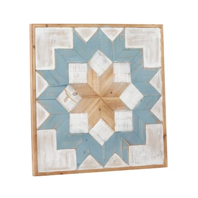 Wood Geometric Handmade Southwestern Wall Decor Light Brown/Light Blue - Olivia & May 6 Wood Geometric Handmade Southwestern Wall Decor Light Brown/Light Blue - Olivia & May - Image 4