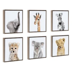 13" X 13" 6pc Ari Safari Animals Wall Art Gray - Kate & Laurel All Things Decor