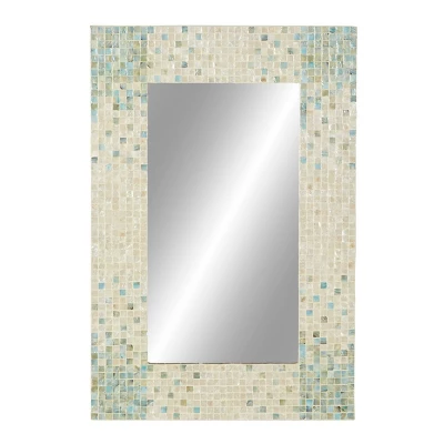 Mother Of Pearl Handmade Mosaic Wall Mirror With Blue Corners Cream - Olivia & May 9 Mother Of Pearl Handmade Mosaic Wall Mirror With Blue Corners Cream - Olivia & May - Image 7