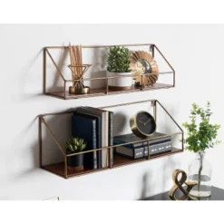 2pc Westland Wood And Metal Floating Wall Shelves Walnut Brown - Kate & Laurel All Things Decor -Decoration Series Shop GUEST 9df21275 2508 4a4c 890e caf037ce74dd