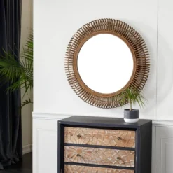 Rattan Starburst Weaved Frame Wall Mirror Brown - Olivia & May