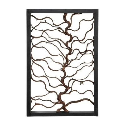 Wood Tree Branch Wall Decor With Black Frame Brown - Olivia & May 6 Wood Tree Branch Wall Decor With Black Frame Brown - Olivia & May - Image 4
