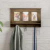 Wall Shelf And Picture Collage With Ledge And 3 Hanging Hooks- Photo Frame Decor Shelving With Rustic Wood Look, Holds 4x6 Pictures By Hastings Home