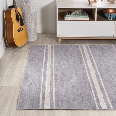 Bande Distressed Ticking Stripe Machine-Washable Area Rug - JONATHAN Y 10 Bande Distressed Ticking Stripe Machine-Washable Area Rug - JONATHAN Y - Image 8