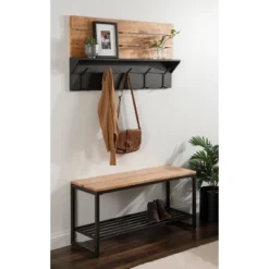 42" X 22" Samuels Decorative Wall Shelf With Hooks Rustic Brown/Black - Kate & Laurel All Things Decor -Decoration Series Shop GUEST a59be970 a877 44ae a9de 0f734b810b58