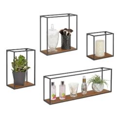 4pc Mallory Wood And Metal Wall Shelf Set Rustic Brown - Kate & Laurel All Things Decor -Decoration Series Shop GUEST a9180dac 5015 4ab7 a2d9 7ecfcbdc5464