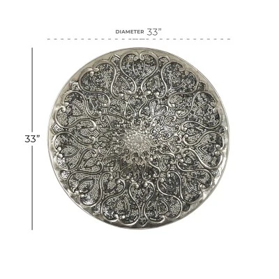 Metal Plate Wall Decor With Embossed Details Silver - Olivia & May 4 Metal Plate Wall Decor With Embossed Details Silver - Olivia & May - Image 2