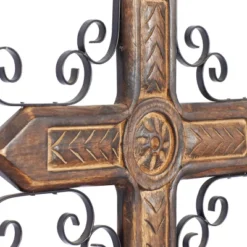 Mango Wood Biblical Carved Cross Wall Decor With Metal Scrollwork Brown - Olivia & May -Decoration Series Shop GUEST b6d47994 9da3 460b 8464 31cd5abbac40