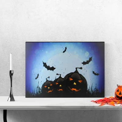 Northlight LED Lighted Jack-O-Lanterns And Bats Halloween Canvas Wall Art 23.5" X 15.5" 3 Northlight LED Lighted Jack-O-Lanterns And Bats Halloween Canvas Wall Art 23.5" X 15.5"